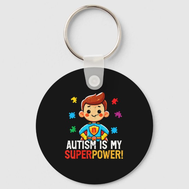 Chaveiro O autismo é super-herói superpoderoso, conscientiz (Frente)