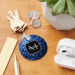 Chaveiro O brilho azul escuro bonito sparkles monograma