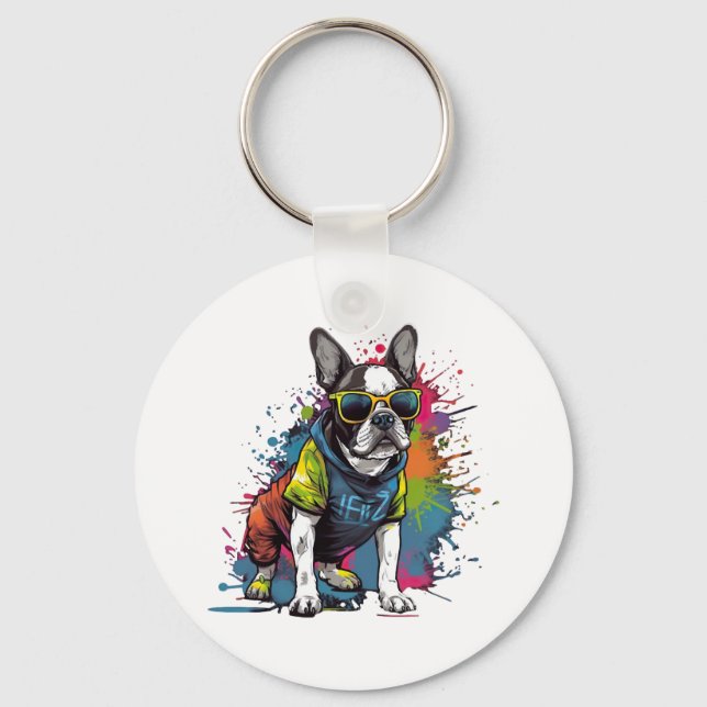 Chaveiro O Cachorro Bulldog Francês Pug para um Proprietári (Frente)