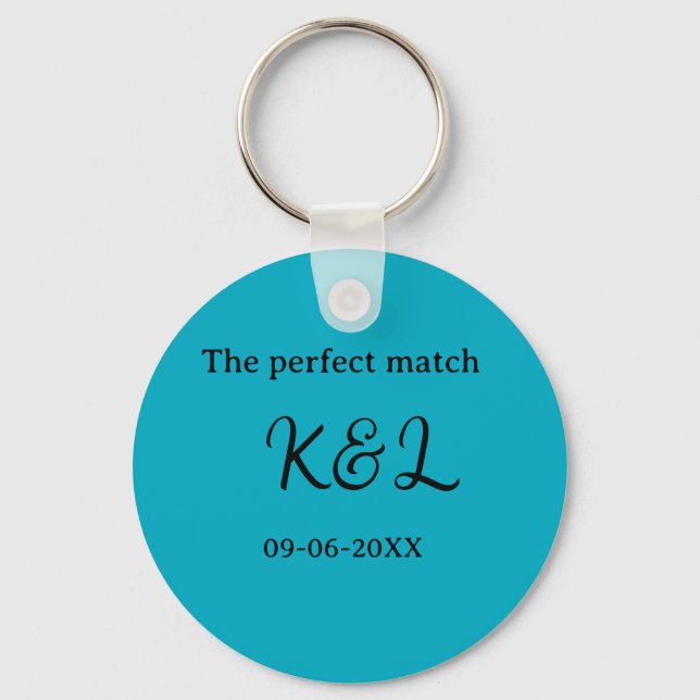 Chaveiro O casal perfeito nome letra data azul sim (Frente)