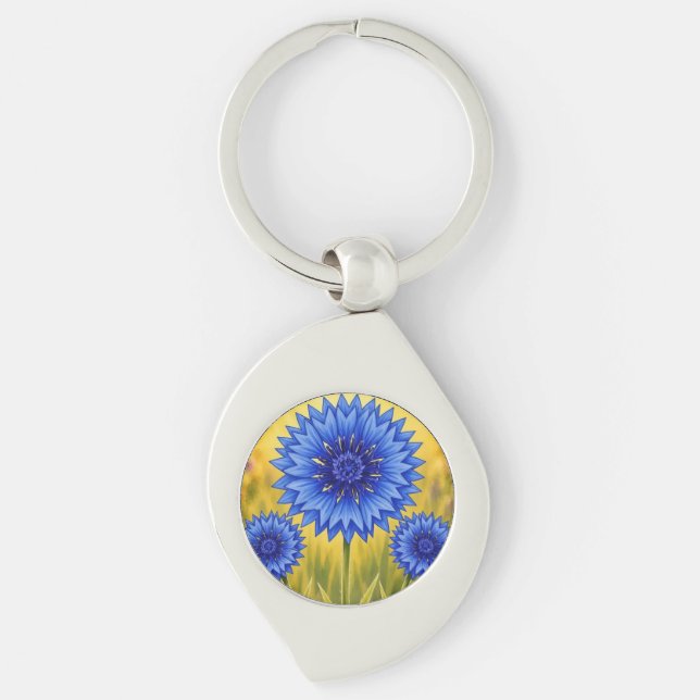 Chaveiro O Cornflower de Pétala Radiante (Frente)