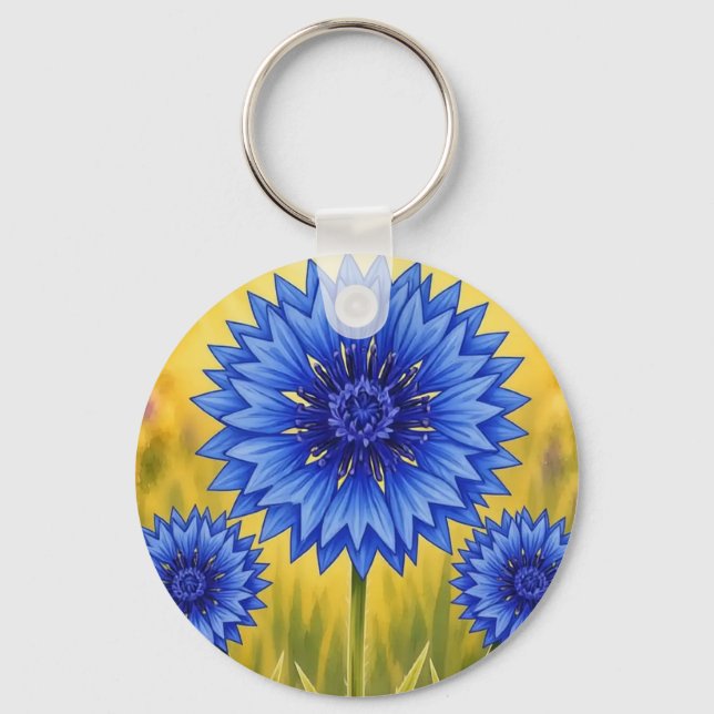 Chaveiro O Cornflower de Pétala Radiante (Frente)