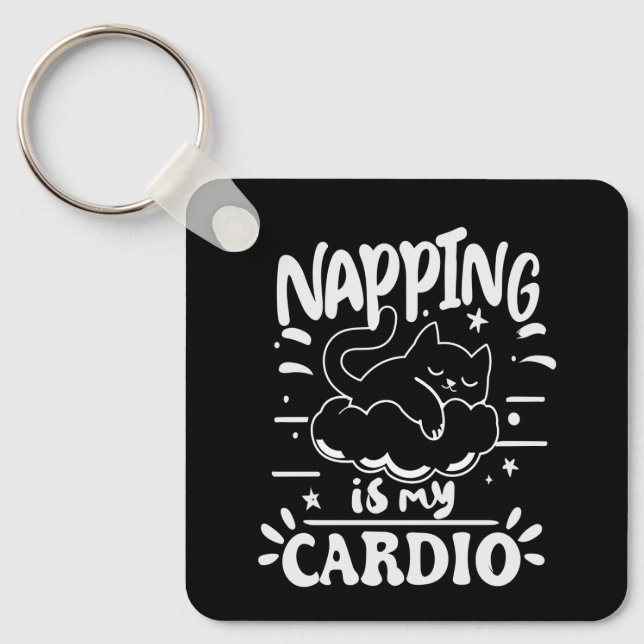 Chaveiro O Napping É O Meu Cardio Simples Design De Gato En (Frente)