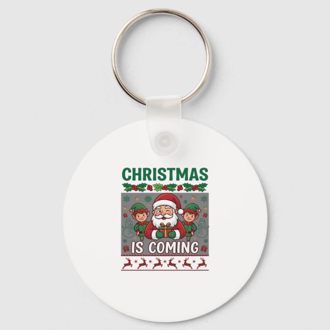 Chaveiro O Natal Está Chegando Papai Noel Elfos Rena (Frente)