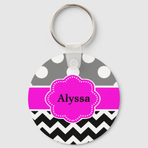 Chaveiro O rosa preto pontilha Chevron personalizado