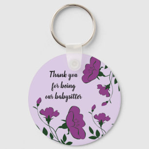 Chaveiro Obrigado Babysitter Floral Bonito De Flor Roxo