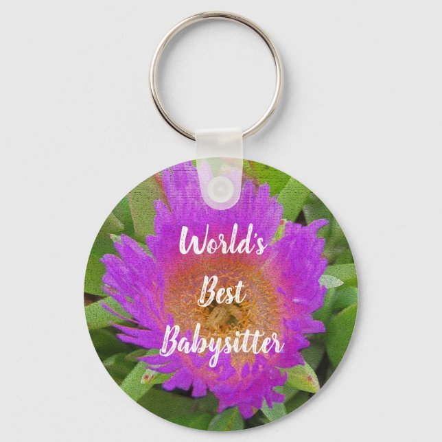 Chaveiro Obrigado Babysitter Purple Flower Apreciação (Frente)