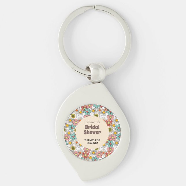 Chaveiro Obrigado Chuveiro de Noiva Flor Hippie Retrô (Frente)