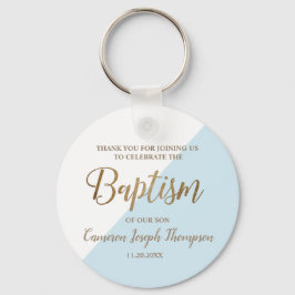 Chaveiro Obrigado de batismo personalizado de bebê azul