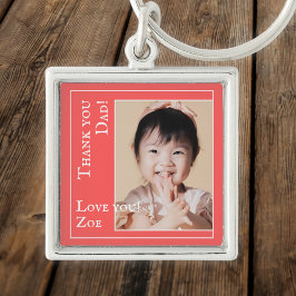 Chaveiro Obrigado Pai em vermelho e branco, foto e nome