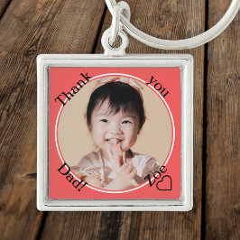 Chaveiro Obrigado Pai em vermelho e redondo, foto e nome