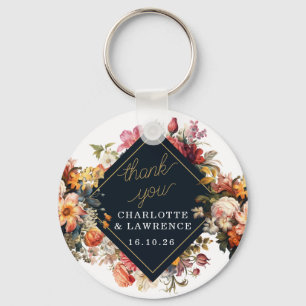 Chaveiro Obrigado Vintage design de flor de laranja.