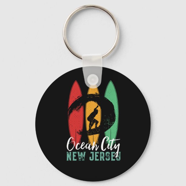 Chaveiro Ocean City Beach New Jersey Retro Surfing (Frente)