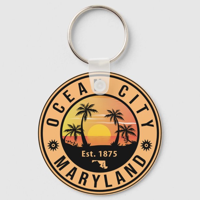 Chaveiro Ocean City Maryland Retro Sunset Souvenirs 60s (Frente)