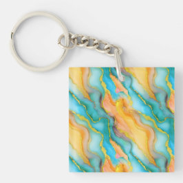 Chaveiro Ocean Waves in Teal and Yellow-Orange Pattern