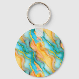 Chaveiro  Ocean Waves in Teal and Yellow-Orange Pattern