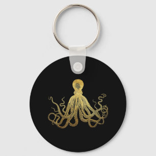 Chaveiro Octopus Dourado de Tinta Preta Costeira Náutica