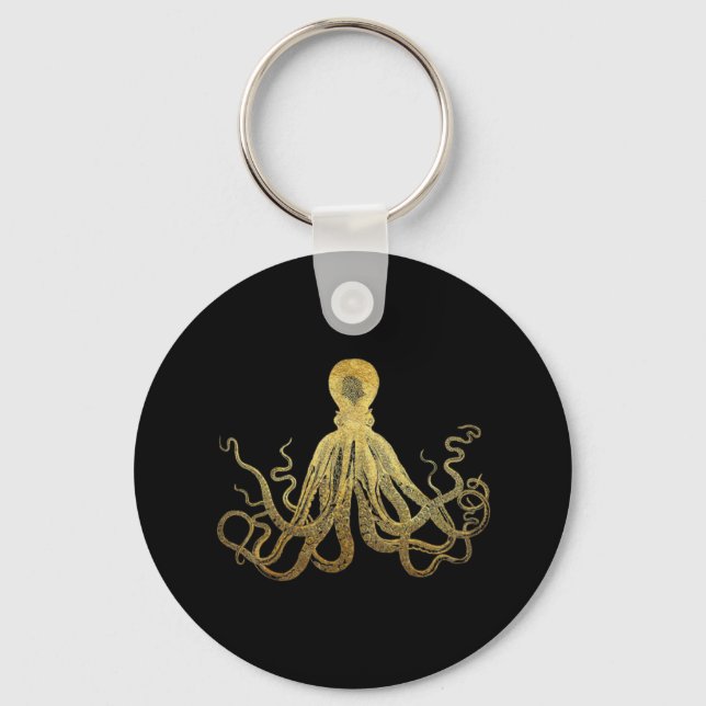 Chaveiro Octopus Dourado de Tinta Preta  Costeira Náutica (Frente)