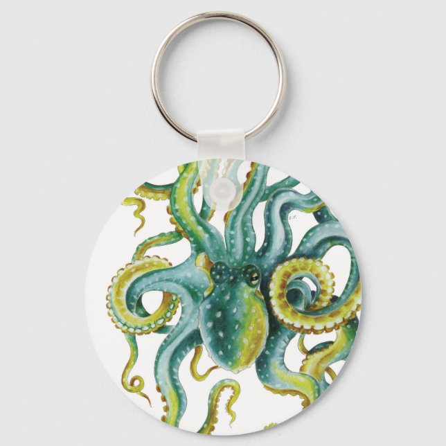 Chaveiro Octopus Green Watercolor Art (Frente)