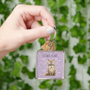 Chaveiro Óculos de Gato Legal Marrom Brilho Roxo  