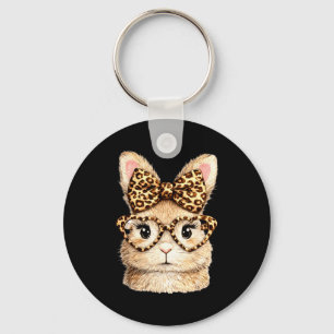 Chaveiro óculos de rosto de coelho engraçado bandana leopar