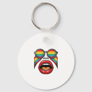 Chaveiro Óculos de Sol Arco-íris Retro Lábios Rosto Design