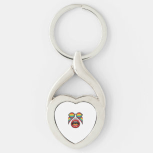Chaveiro Óculos de Sol Arco-íris Retrô Lábios Rosto Design 