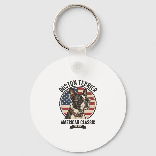 Chaveiro Óculos de sol com bandeira americana do cão clássi (Frente)