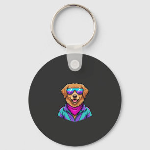 Chaveiro Óculos de Sol de Cachorro Fofo Arte Neon Retro_1