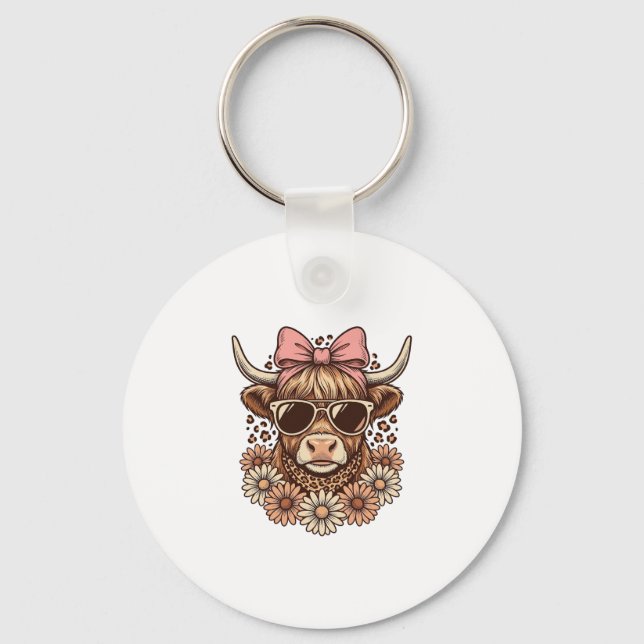 Chaveiro Óculos de sol de vaca das Terras Altas fofos Laço  (Frente)
