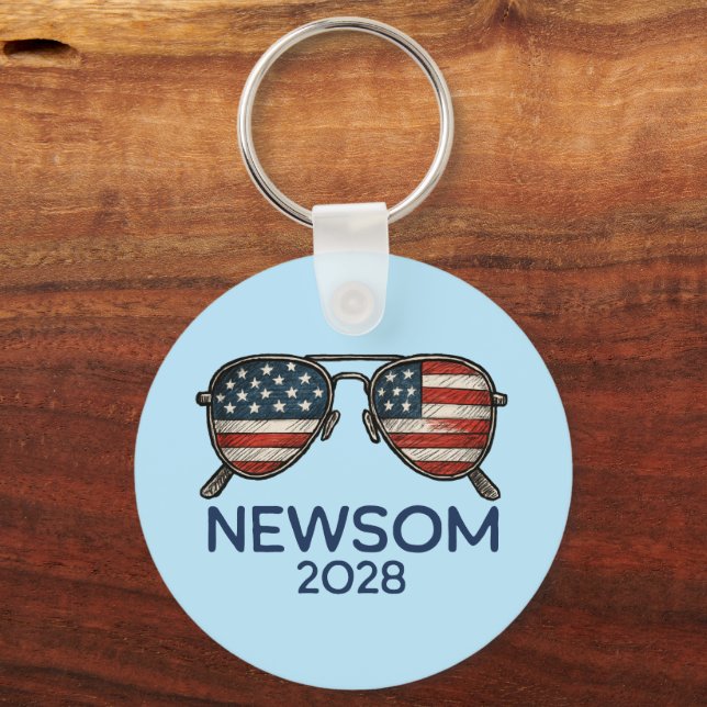 Chaveiro Óculos de Sol Gavin Newsom 2028 Para Presidente (Frente)
