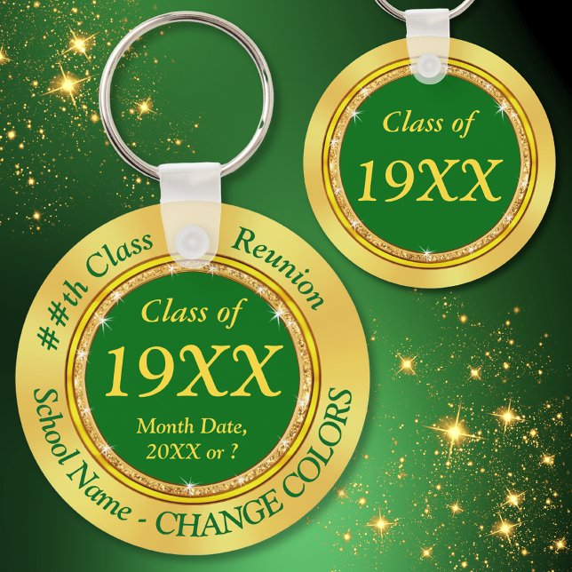 Chaveiro Ofertas de Reunião de Classe Personalizada, Verde  (60th, 50th 40th, 30th High School Reunion Ideas. Green and Gold, 10 year highschool reunion. 50 year)