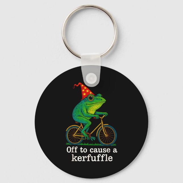 Chaveiro Off To Cause A Kerfuffle Funny Frog Wizard Bicycle (Frente)