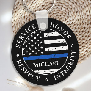 Chaveiro Oficial de Polícia Nome Personalizado Thin Blue Li