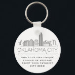 Chaveiro Oklahoma City Stylized Skyline | Slogan Personaliz<br><div class="desc">Uma cadeia-chave única representando a bela cidade de Oklahoma City. Este chaveiro apresenta uma ilustração estilizada do horizonte único da cidade com seu nome embaixo. Por baixo do nome da cidade está um lugar para o seu slogan ou afirmação exclusivo sobre a sua cidade favorita.</div>