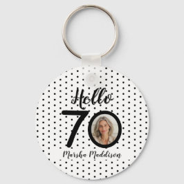 Chaveiro Olá, 70 Pontos Pretos e Brancos Foto e Nome Aniver