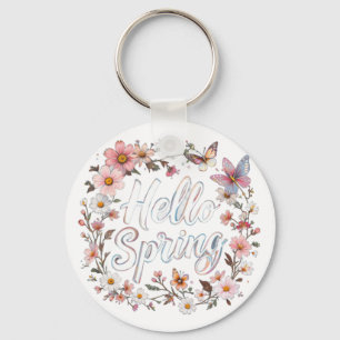 Chaveiro Olá Coroa de Borboleta Floral de Primavera com Flo