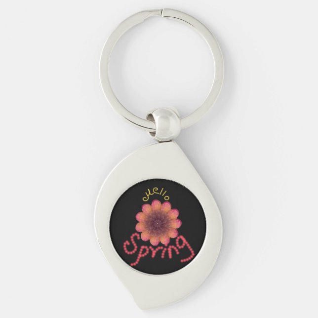 Chaveiro Olá Primavera - Arte de Flor Texturizada Rosa e La (Frente)