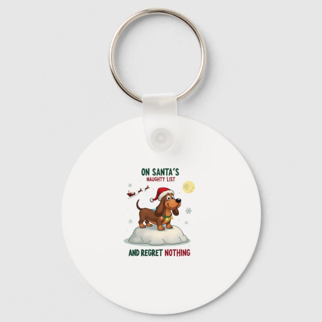 Chaveiro On Santa's Xmas Naughty List Regret Nothing Basset (Frente)