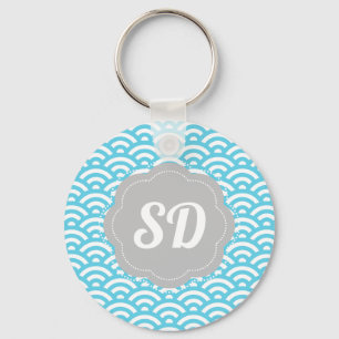 Chaveiro Onda Azul Claro Monograma Personalizado