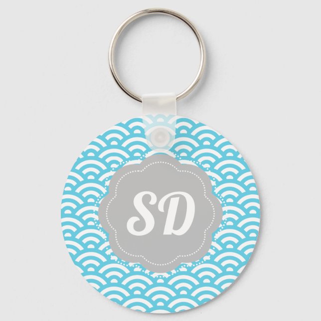 Chaveiro Onda Azul Claro Monograma Personalizado (Frente)