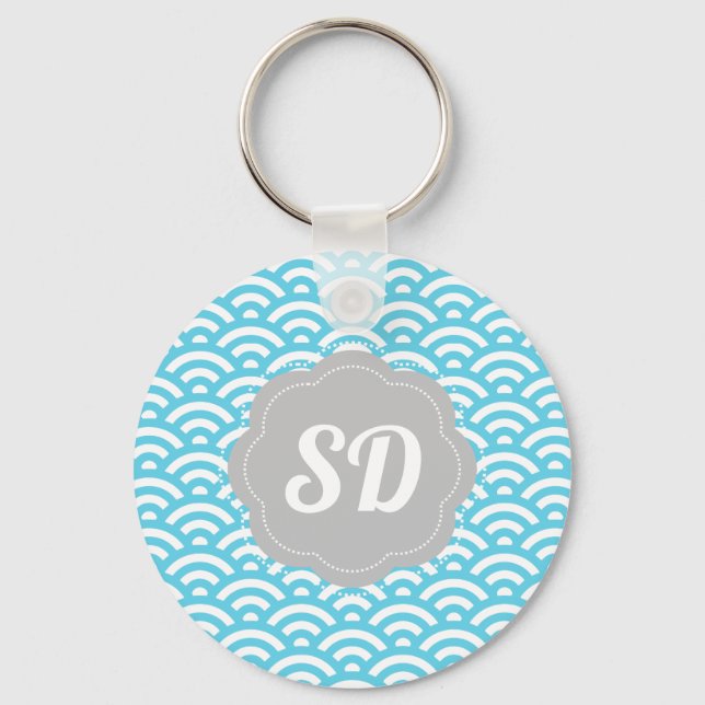 Chaveiro Onda Azul Claro Monograma Personalizado (Frente)