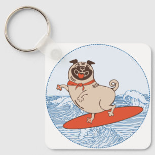 Chaveiro Onda montando cachorro feliz no surfboard