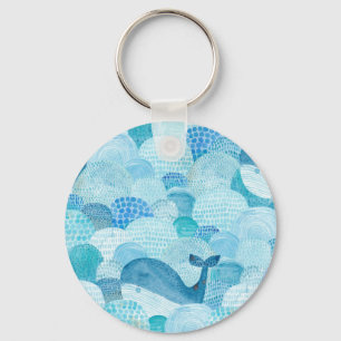 Chaveiro Ondas, baleia, textura azul infantil