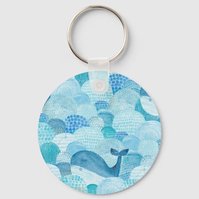 Chaveiro Ondas, baleia, textura azul infantil (Frente)