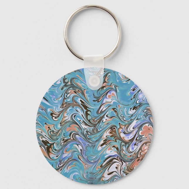 Chaveiro Ondas Em Abstrato De Arte Azul Acrílica (Frente)