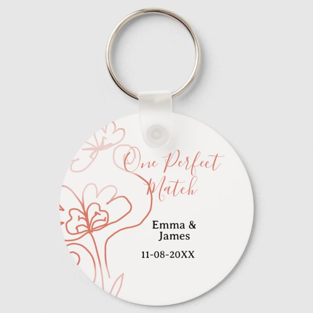 Chaveiro One Perfect match terracotta wedding couple name f (Frente)