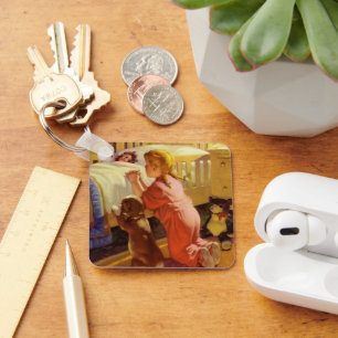 Chaveiro Orações do tempo de dormir, Menina com Puppy, Reli