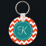 Chaveiro Orange and Teal Zig Zag Custom Initial<br><div class="desc">Modern orange chevron pattern with a pop of retro teal.  Personalize with initial.</div>