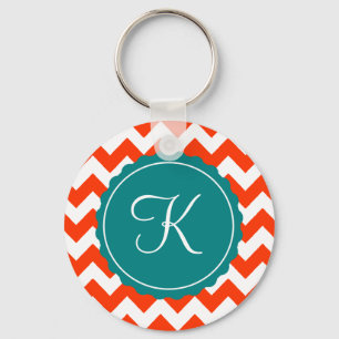 Chaveiro Orange and Teal Zig Zag Custom Initial